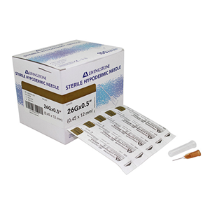 Livingstone Hypodermic Needle, 26 Gauge x 0.5 Inch, 12mm, Sterile, 100 per Box