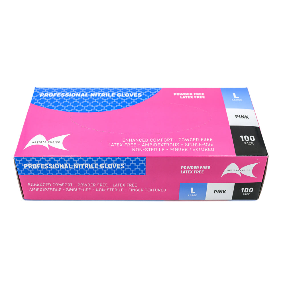 Artist Choice Pink Nitrile Gloves Powder Free - LARGE 3.5gm