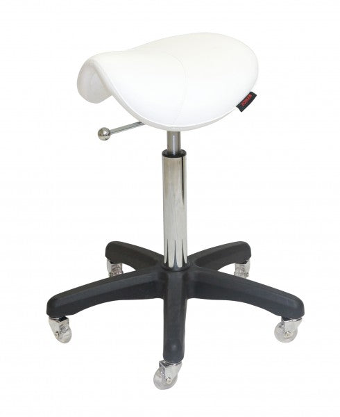 Stool - Saddle - No Back - Black Base- (White Upholstery)