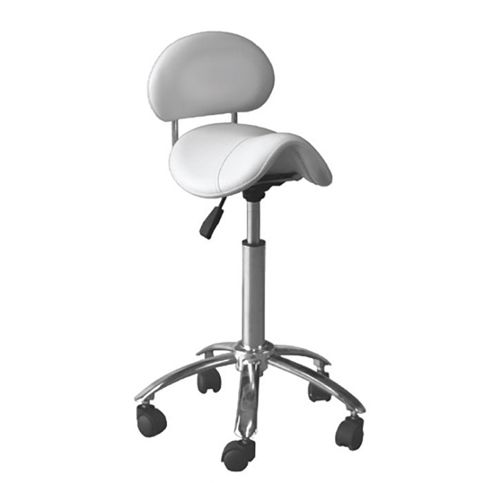 SADDLE STOOL AL BASE + BACK,TRANS WHEELS 65 (WHITE)