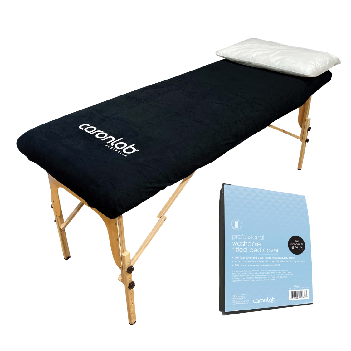 Caronlab Washable Fitted Bed Cover Black 190x70cm
