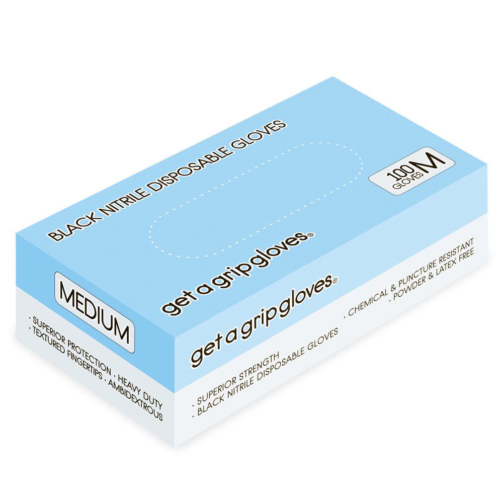 Get a Grip Gloves - Black Nitrile Gloves (100pcs) Medium