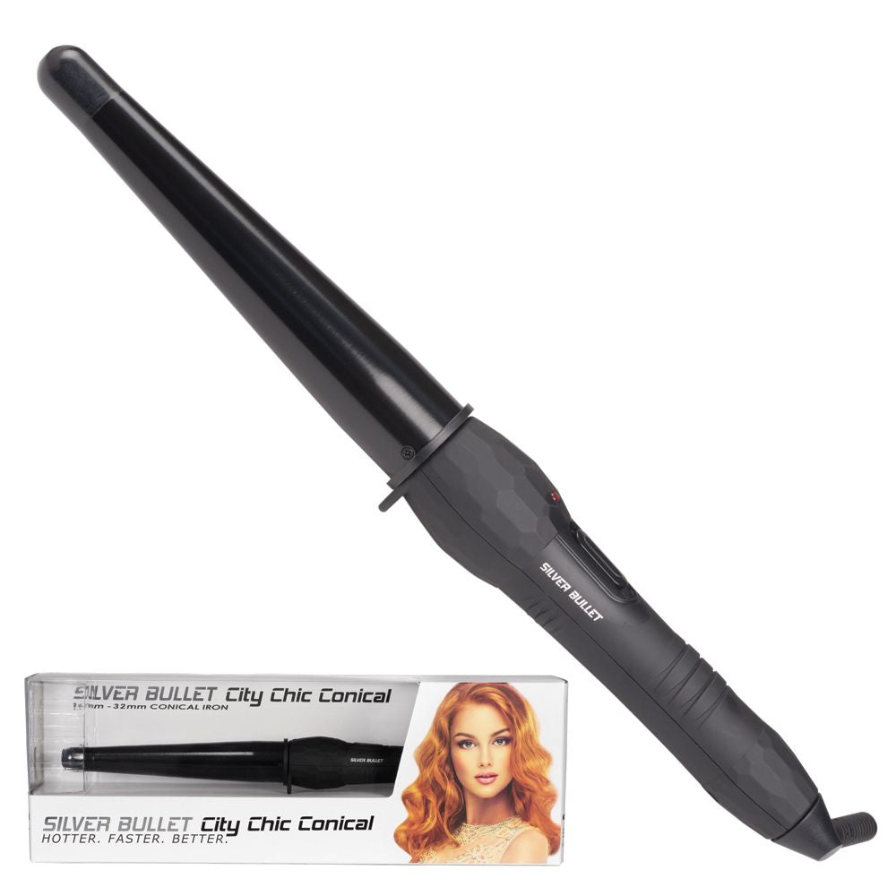 Silver Bullet City Chic Large Ceramic Conical Curling Iron Black - 19mm-32mm