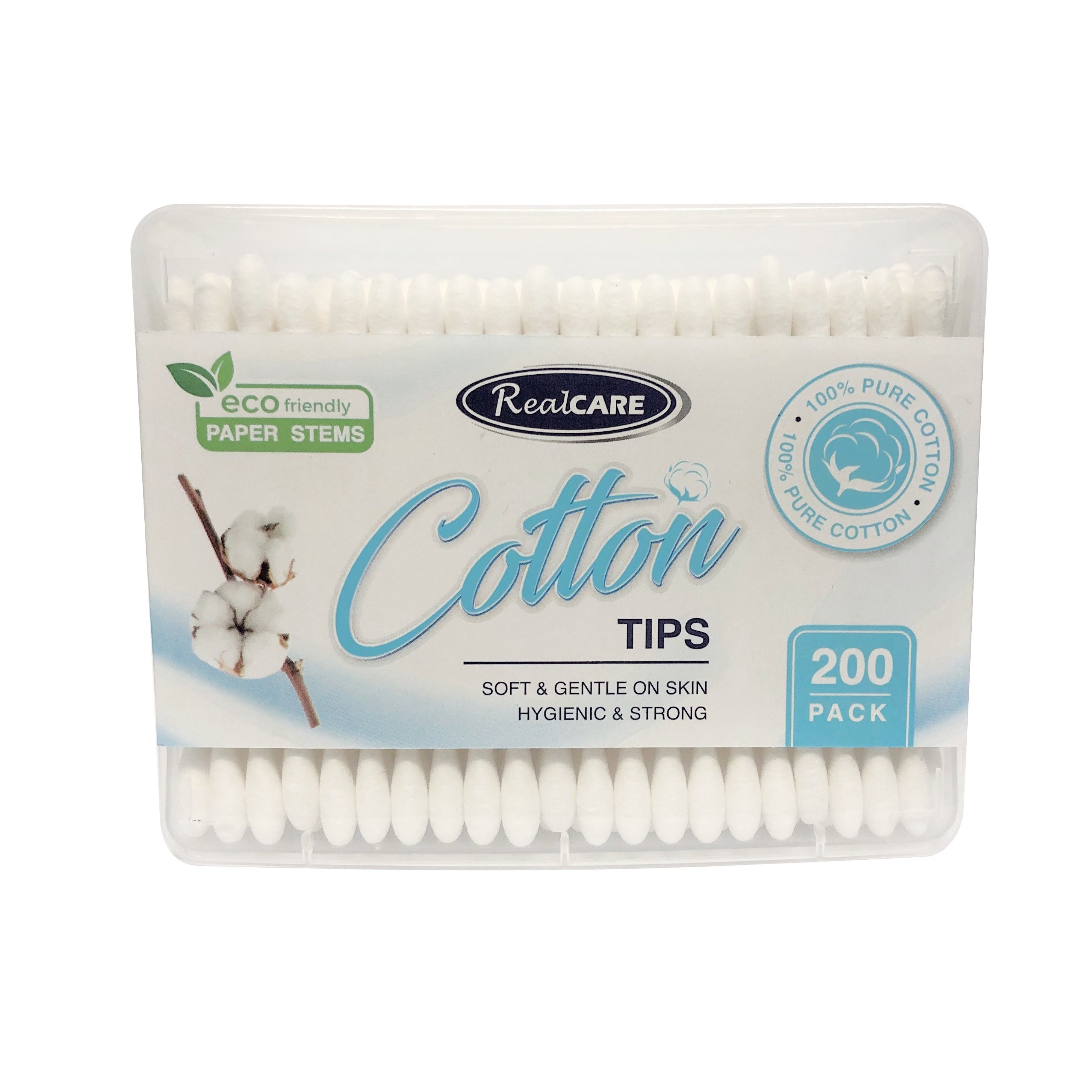 Real Care Environmentally friendly PAPER STEM Cotton Tips 200pk