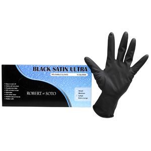 Robert de Soto Black Satin Ultra Reusable Gloves - Large 10pk