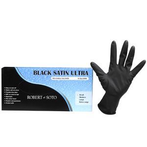 Robert de Soto Black Satin Ultra Reusable Gloves - Small 10pk