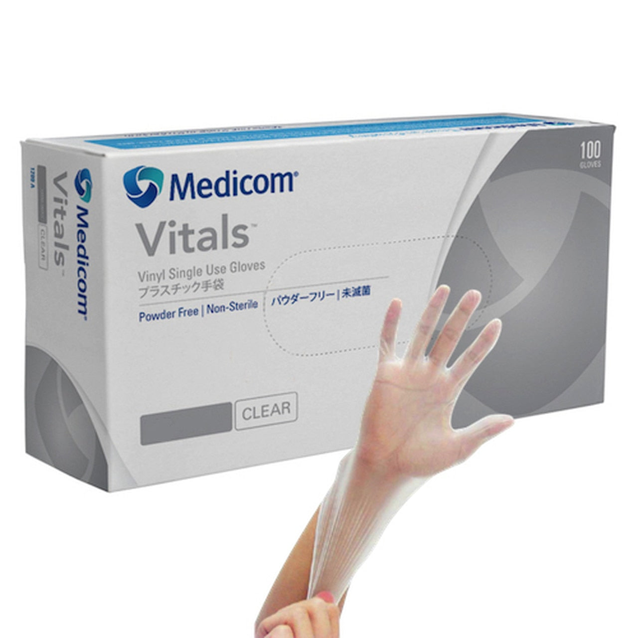 Medicom Vitals Vinyl PF Clear Glove - Medium 100pk