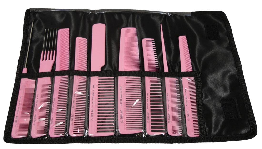 EuroStil Set of 9 Professional _Stylist Combs - Hot Pink