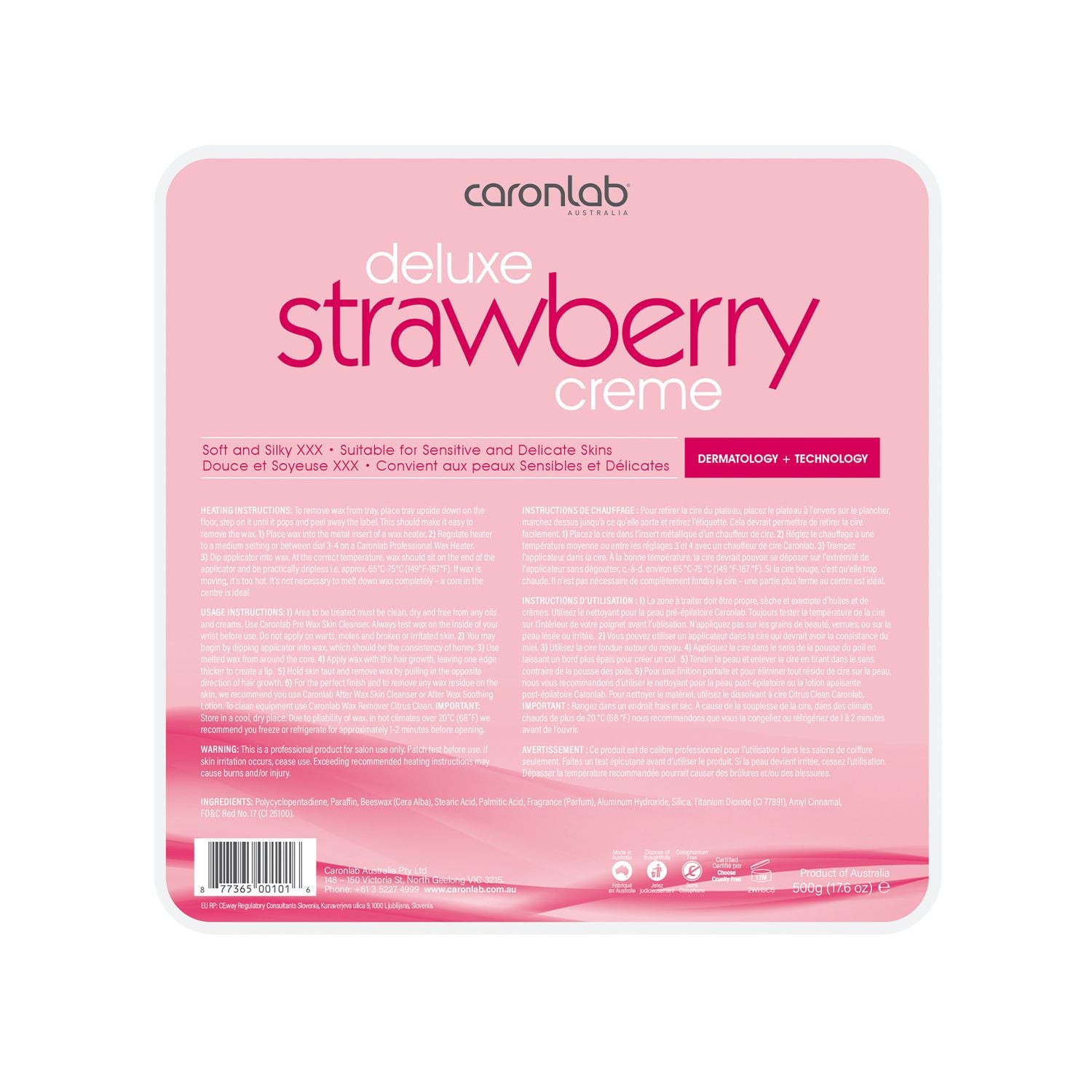 Caronlab Strawberry Creme Hard Wax Pallet 500g